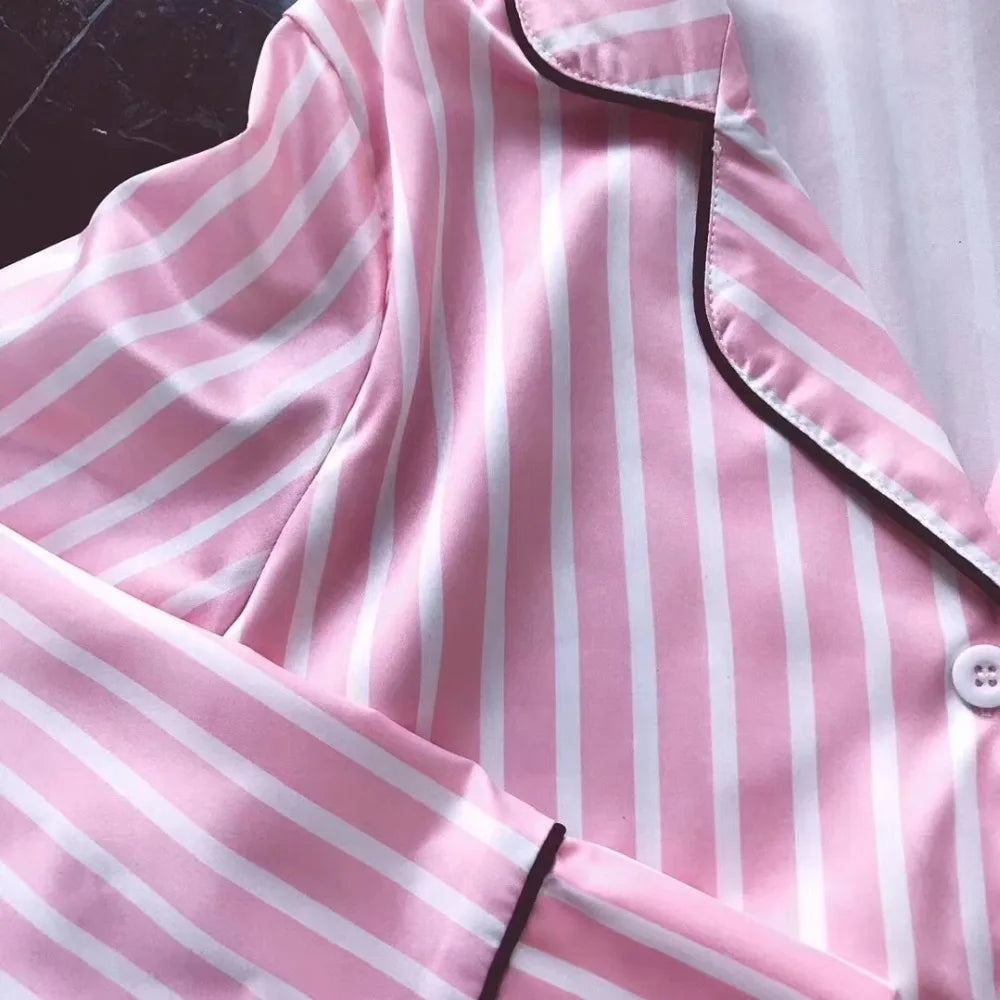 JRMISSLI pyjamas women 7 pieces Pink pajamas sets satin silk Sexy lingerie home wear sleepwear pyjamas set pijama woman