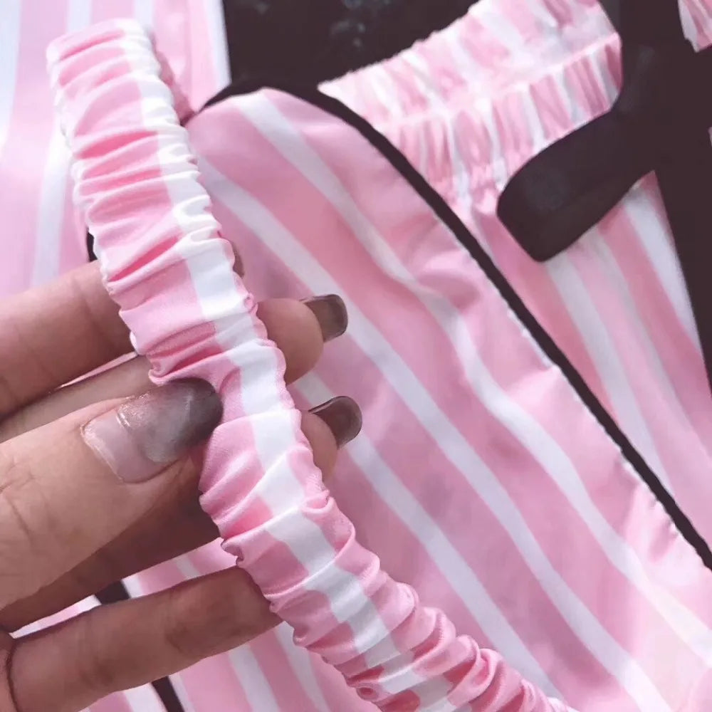 JRMISSLI pyjamas women 7 pieces Pink pajamas sets satin silk Sexy lingerie home wear sleepwear pyjamas set pijama woman