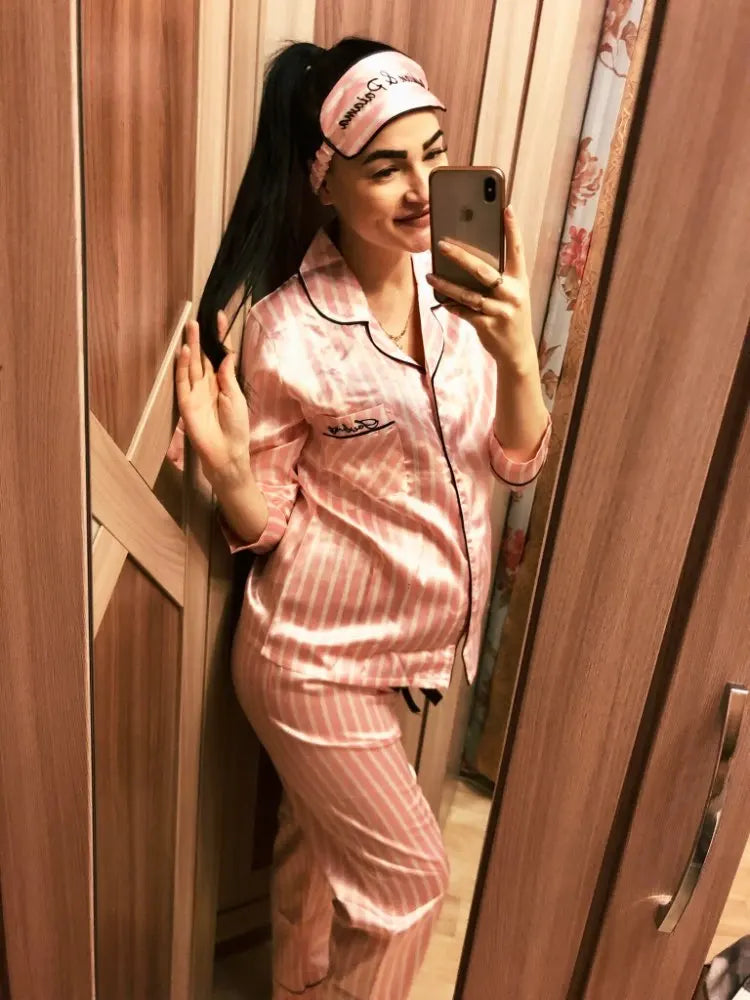 JRMISSLI pyjamas women 7 pieces Pink pajamas sets satin silk Sexy lingerie home wear sleepwear pyjamas set pijama woman