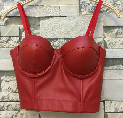 Wechery Women Leather Corset Top Crop Bustier Gothic Bra Push Up Bodice Sexy Lingerie Corselet Party Short Camis Plus Size 6XL